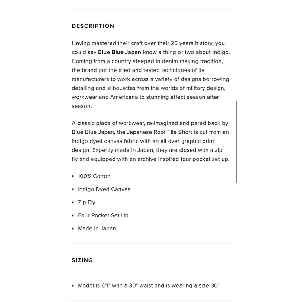 Blue Blue Japan Indigo Japanese Roof Tile Shorts 10” Inseam 3/32 100% Cotton - Picture 10 of 10